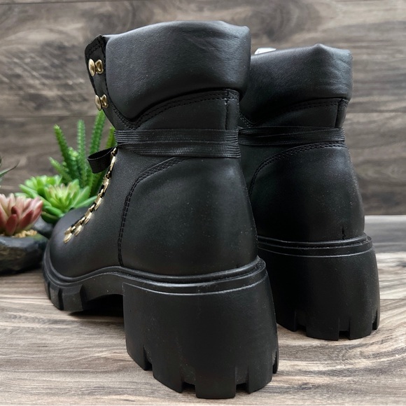NIB Steve Madden Hint Chunky Lug Sole Black Leather Hiker Combat Boots 8M - Picture 9 of 12